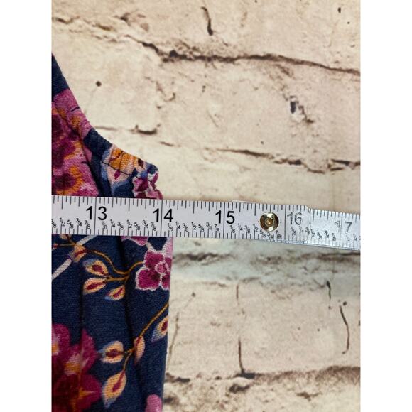 Old Navy Linen Midi Dress Womens Medium Navy & Purple Floral Babydoll Tiered - Picture 10 of 15